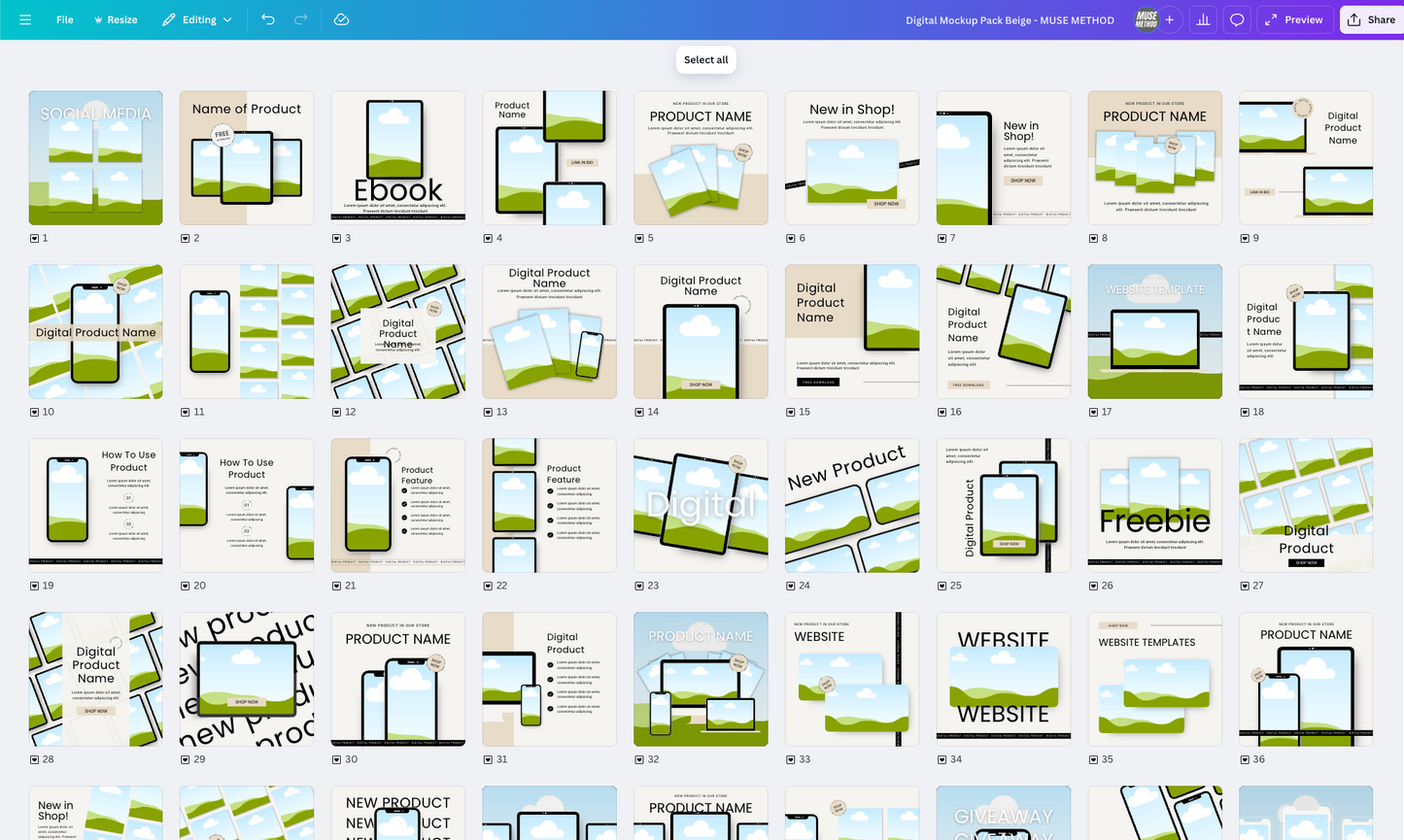 Digital Product Mockup Template Kit (100 Canva Templates) Sage and Beige