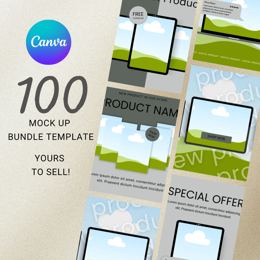 Digital Product Mockup Template Kit (100 Canva Templates) Sage and Beige